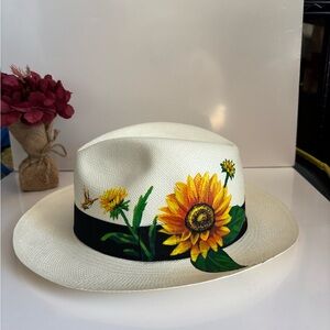 Sunflower Print White Hat